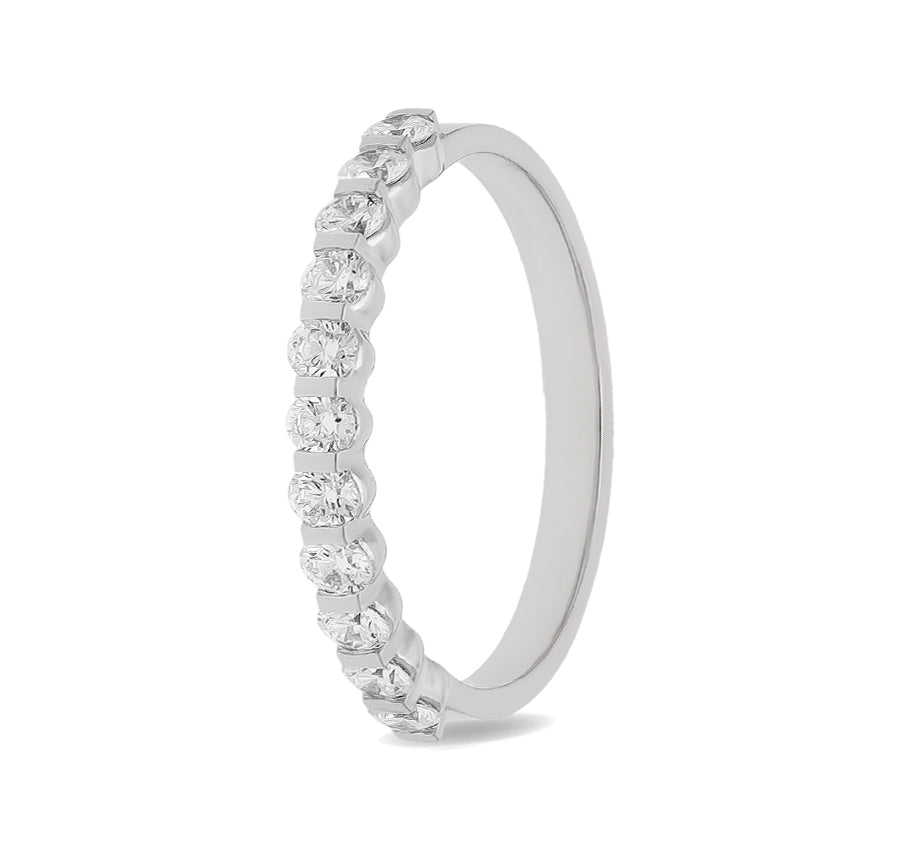 Round Shape Natural Diamond With Bar Setting White Gold Band