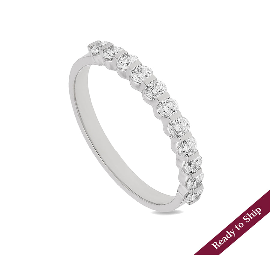 Round Shape Natural Diamond With Bar Setting White Gold Band