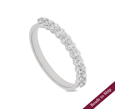 Round Shape Natural Diamond With Bar Setting White Gold Band