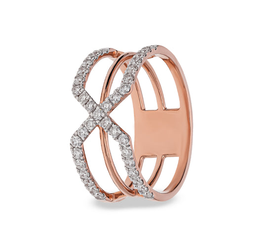 'X' Shape Round Natural Diamond With Prong Set Rose Gold Casual Ring