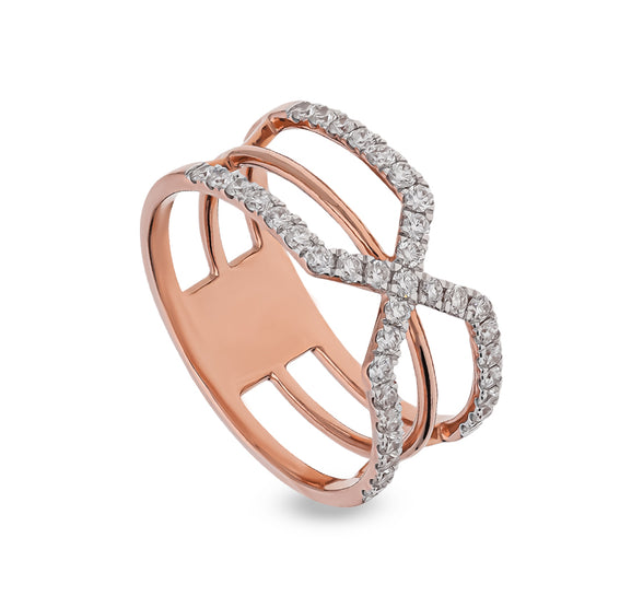 'X' Shape Round Natural Diamond With Prong Set Rose Gold Casual Ring