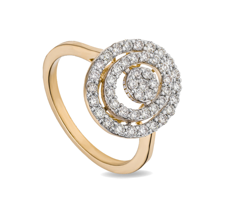 Oval Shape Round Natural Diamond With Prong Set Yellow Gold Casual Ring