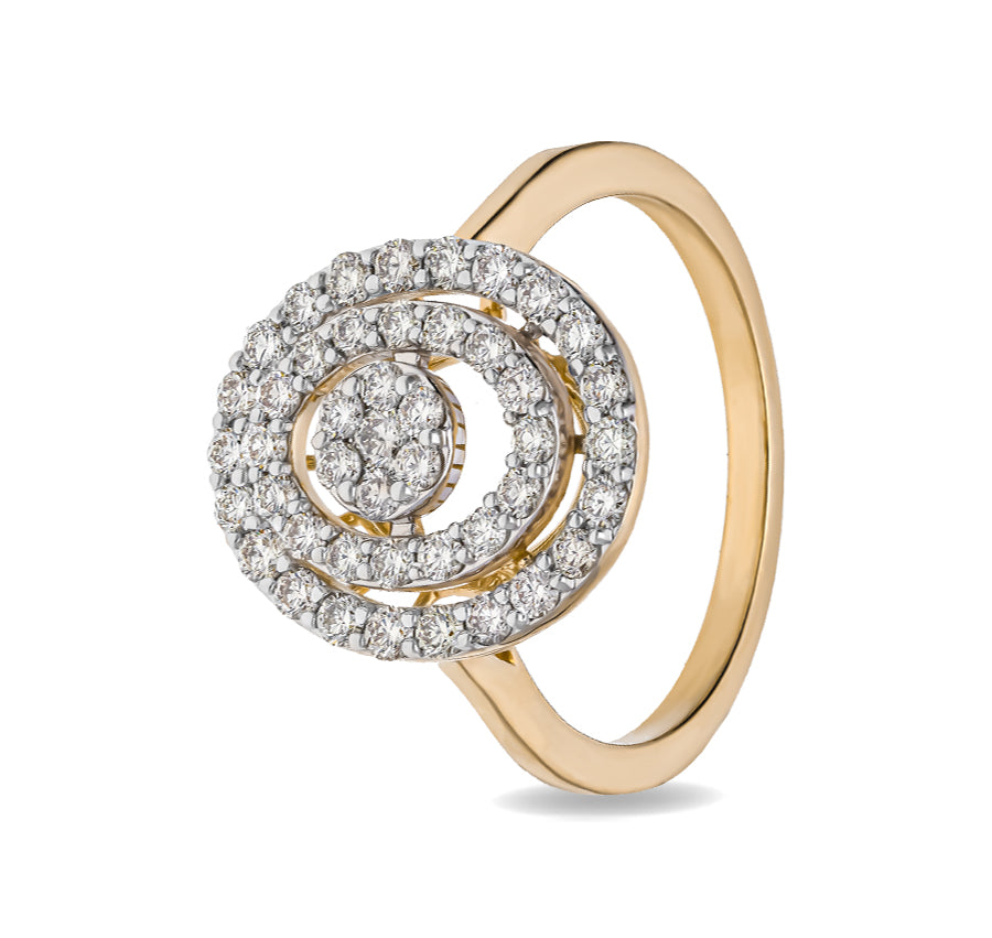 Oval Shape Round Natural Diamond With Prong Set Yellow Gold Casual Ring