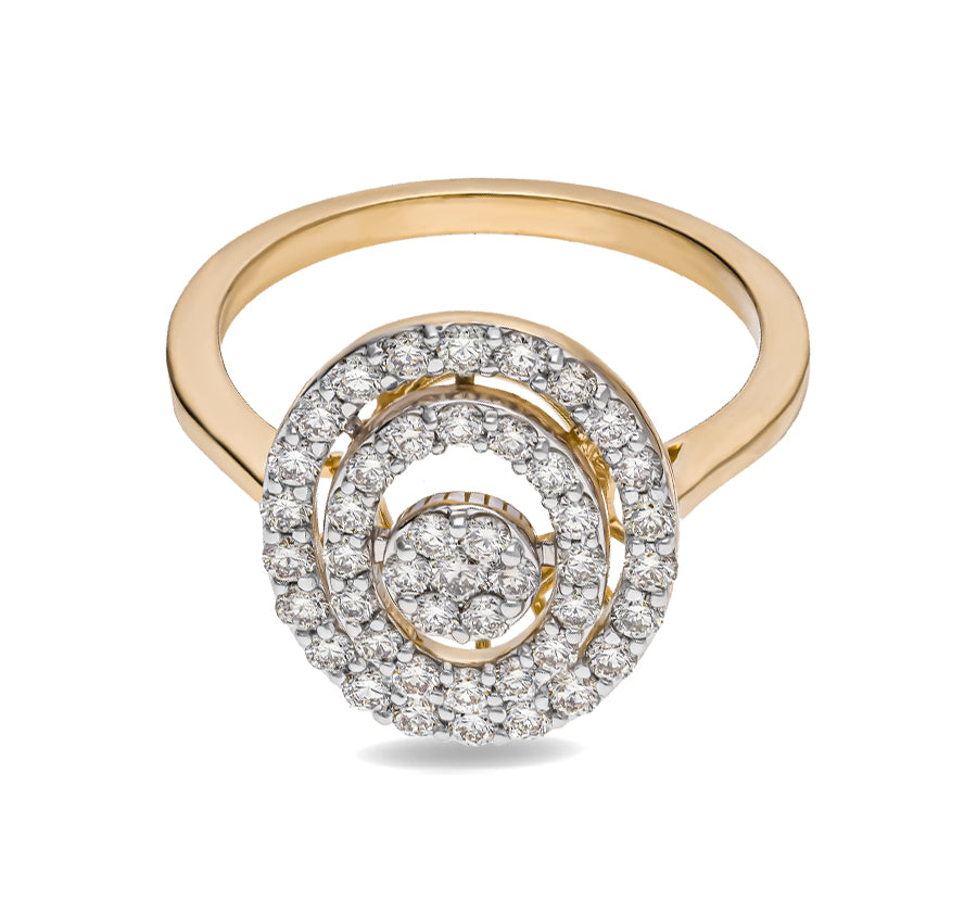 Oval Shape Round Natural Diamond With Prong Set Yellow Gold Casual Ring