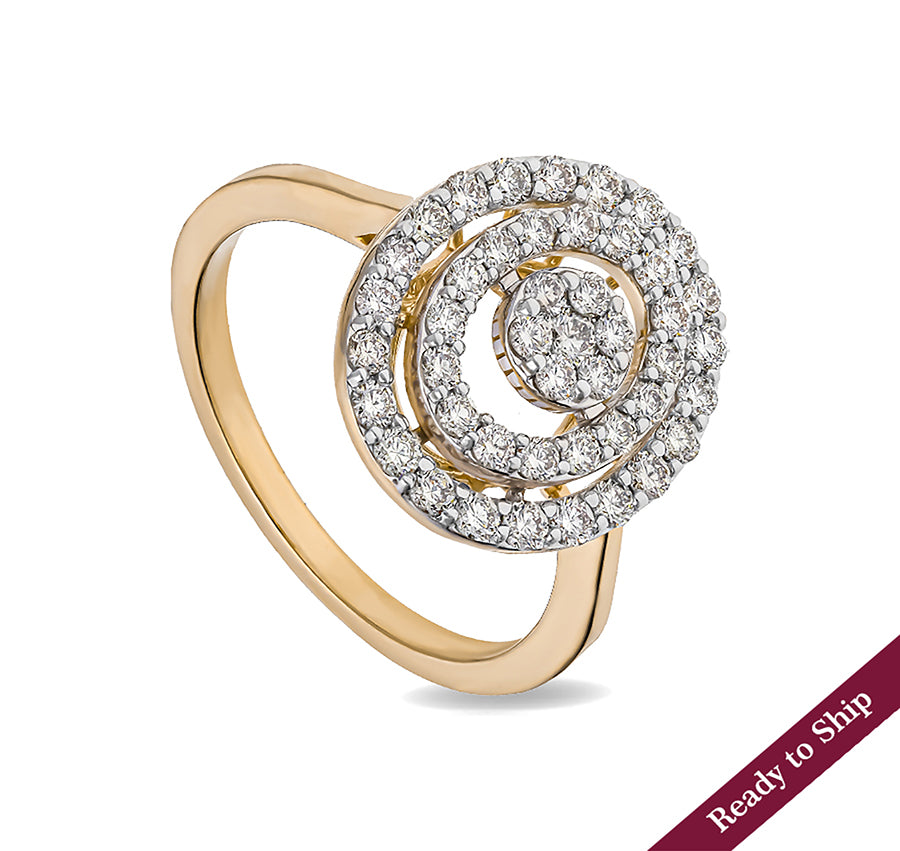 Oval Shape Round Natural Diamond With Prong Set Yellow Gold Casual Ring