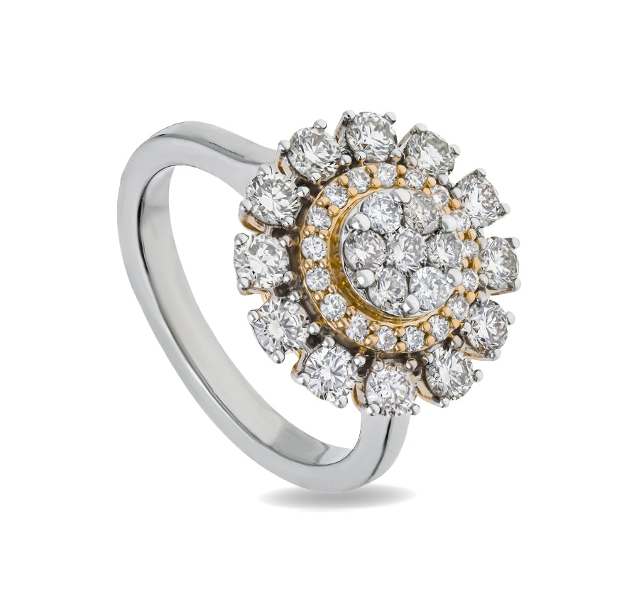 Round Natural Diamond With Prong Set White Gold Halo Ring