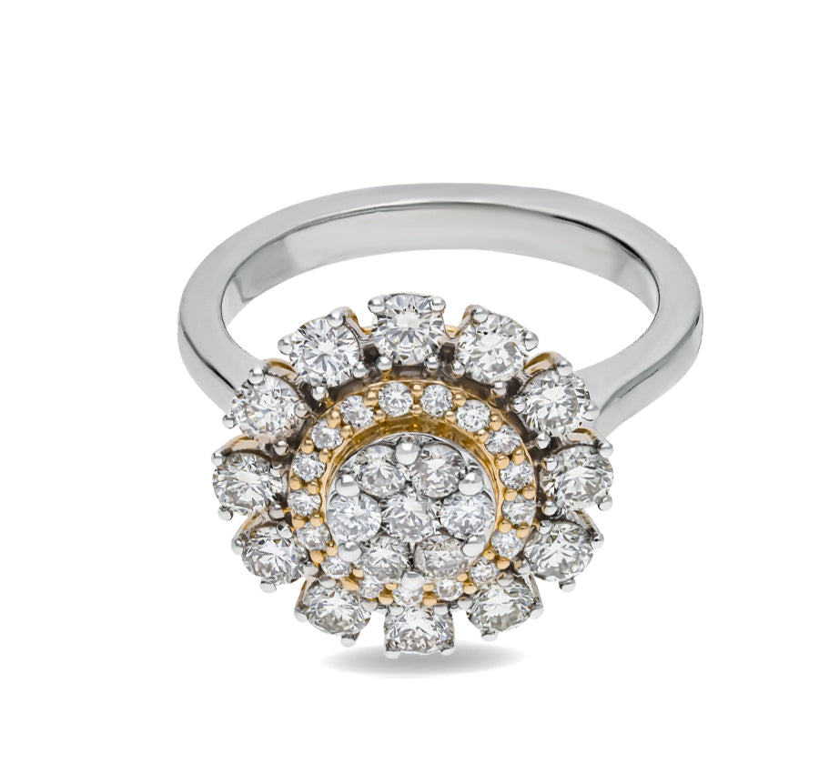 Round Natural Diamond With Prong Set White Gold Halo Ring