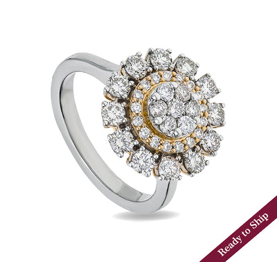 Round Natural Diamond With Prong Set White Gold Halo Ring