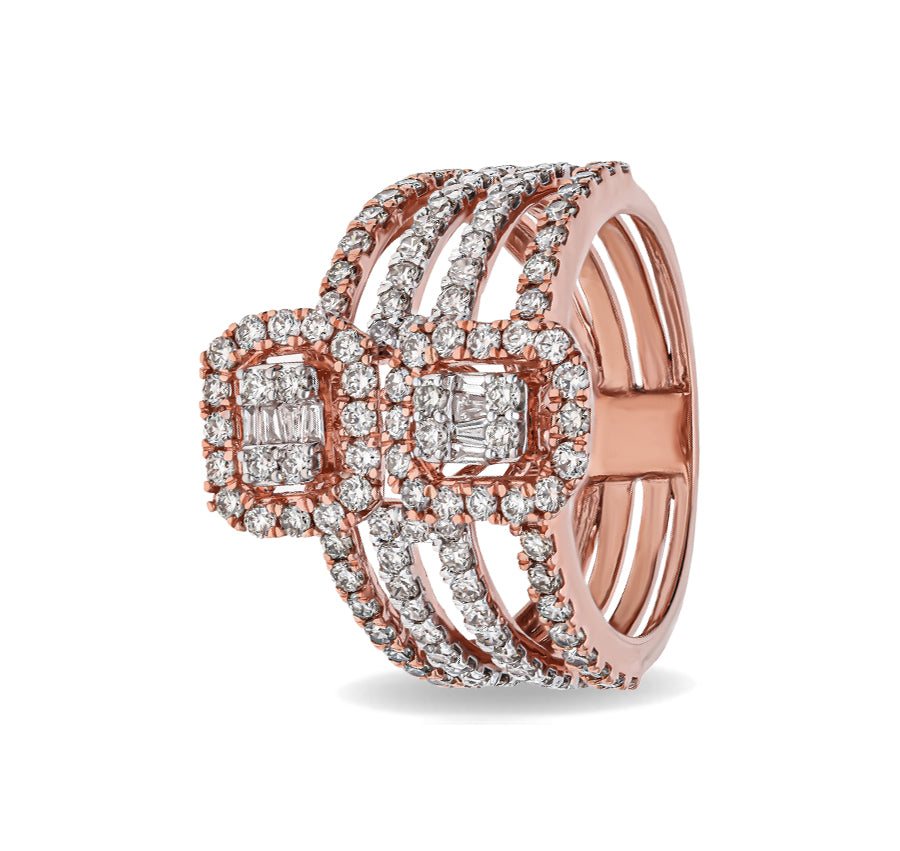 Round Natural Diamond Rose Gold Cocktail Ring