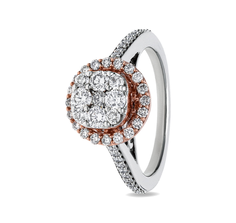 Cushion Shape Round Natural Diamond With Prong Set White Gold Halo Ring