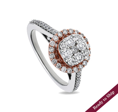 Cushion Shape Round Natural Diamond With Prong Set White Gold Halo Ring