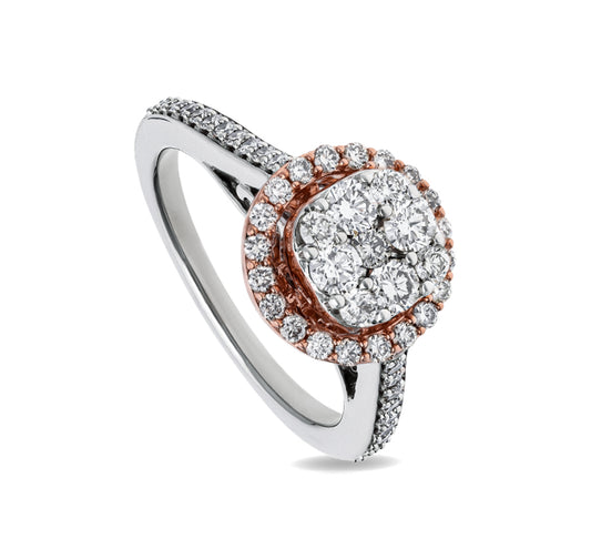 Cushion Shape Round Natural Diamond With Prong Set White Gold Halo Ring