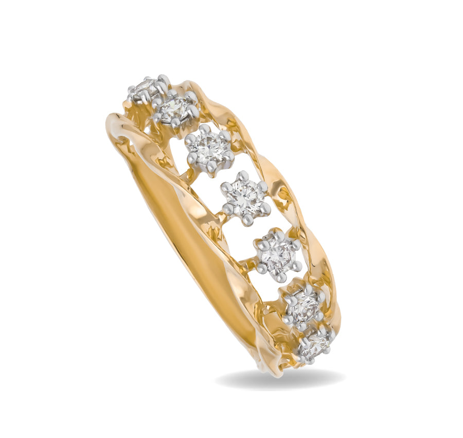 The Bling Link Round Diamond With Prong Set Yellow Gold Casual Ring