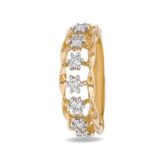 The Bling Link Round Diamond With Prong Set Yellow Gold Casual Ring