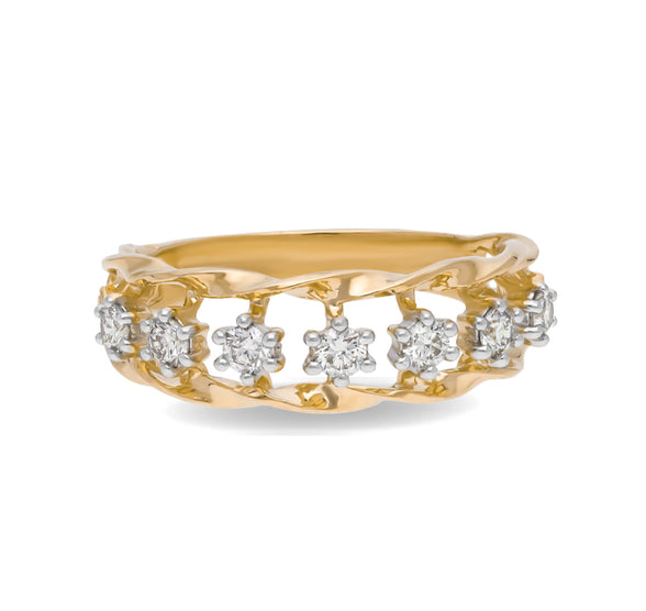 The Bling Link Round Diamond With Prong Set Yellow Gold Casual Ring