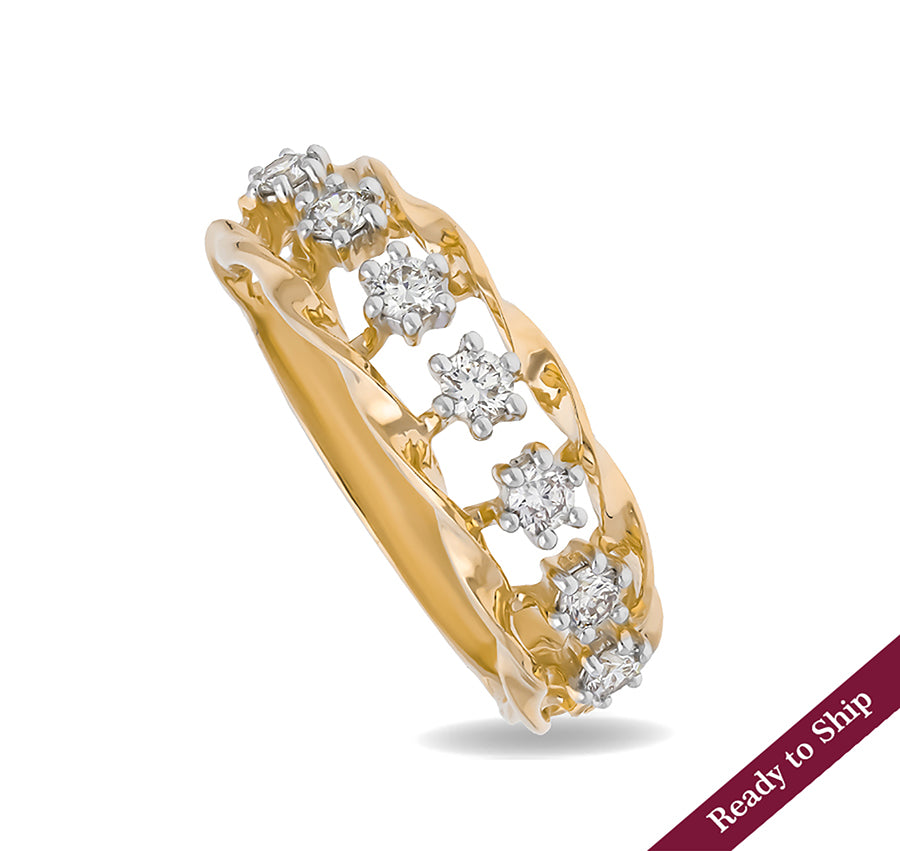 The Bling Link Round Diamond With Prong Set Yellow Gold Casual Ring