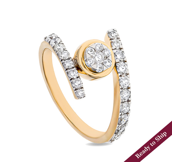 Round Shape Natural Diamond Yellow Gold Casual Ring