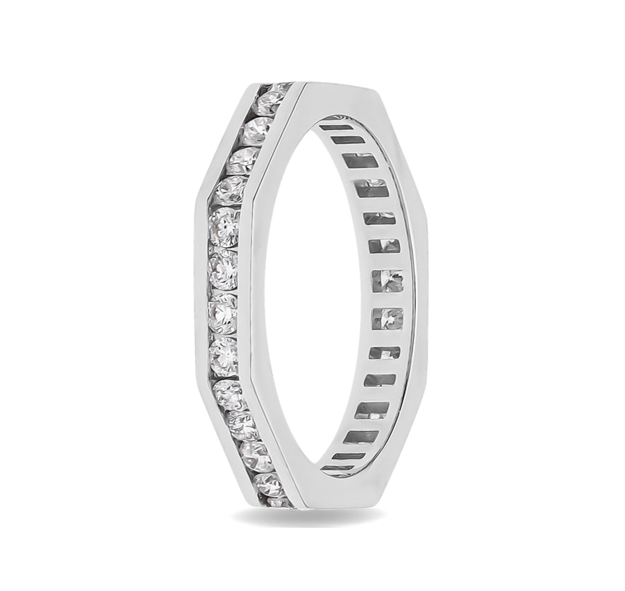 Round Shape Natural Diamond With Channel Setting White Gold Band