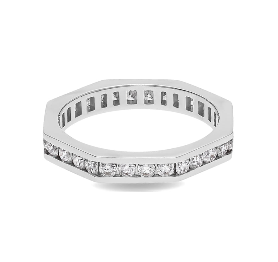 Round Shape Natural Diamond With Channel Setting White Gold Band