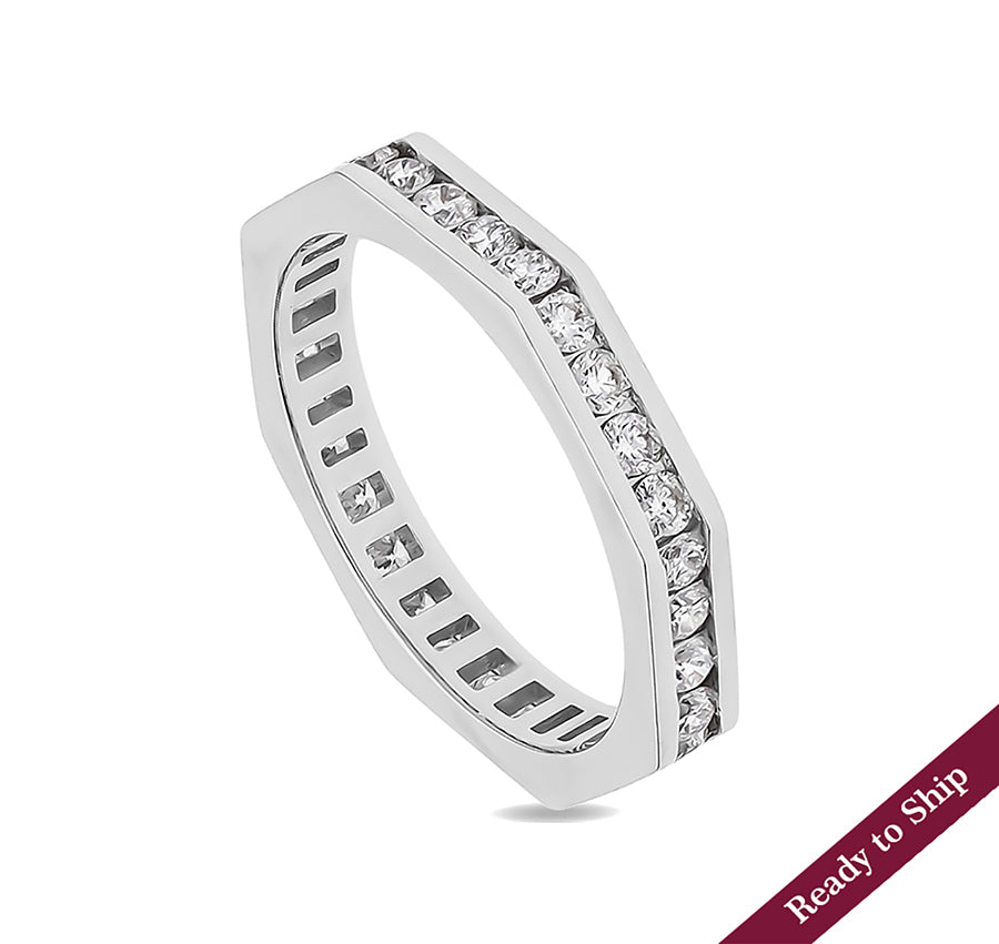 Round Shape Natural Diamond With Channel Setting White Gold Band