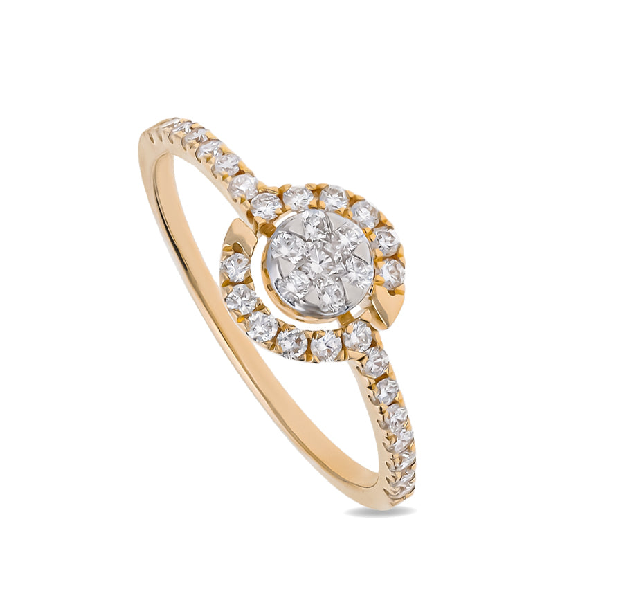 Round Shape Diamond With Prong Setting Yellow Gold Casual Ring