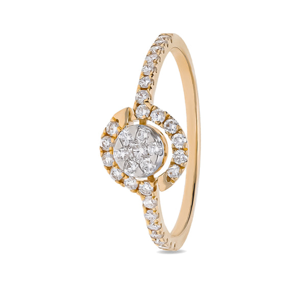 Round Shape Diamond With Prong Setting Yellow Gold Casual Ring