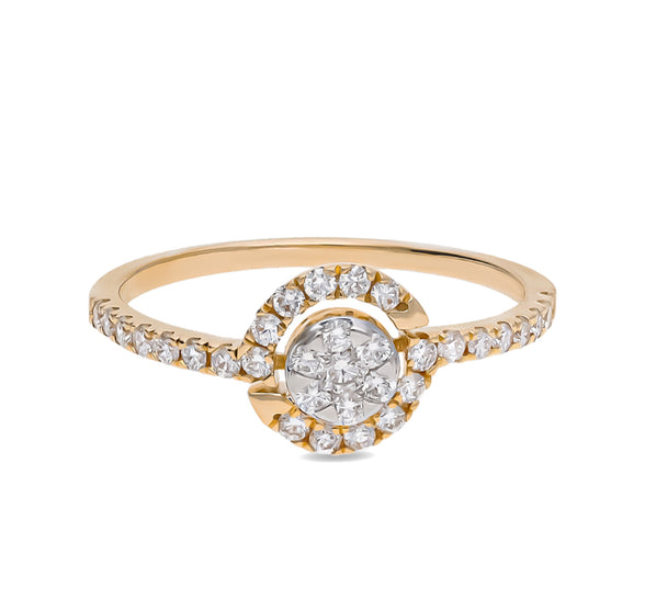 Round Shape Diamond With Prong Setting Yellow Gold Casual Ring