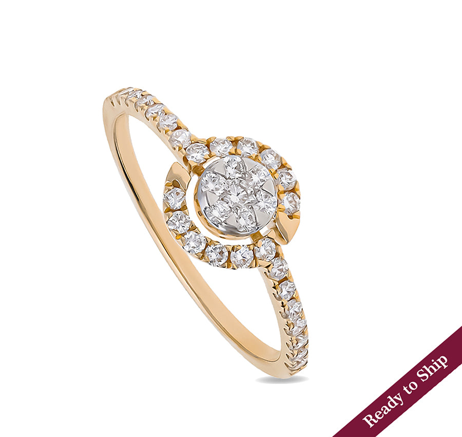 Round Shape Diamond With Prong Setting Yellow Gold Casual Ring