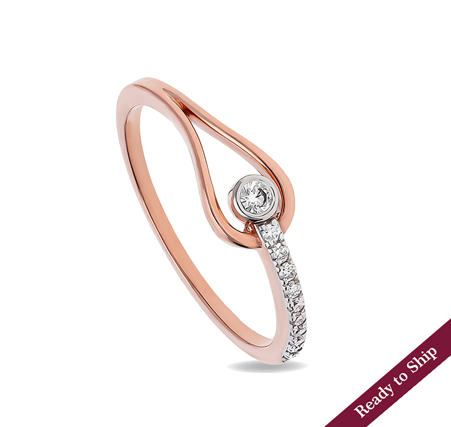 Loop Shape Round Cut Diamond With Bezel and Prong Set Rose Gold Casual Ring