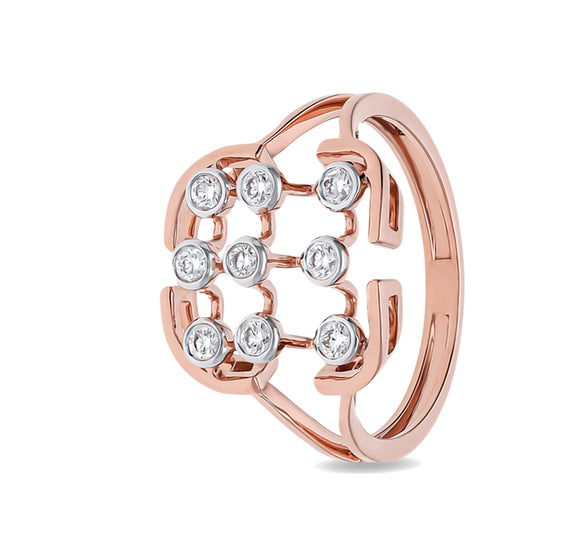 Lrvin Shape Round Natural Diamond With Bezel Setting Rose Gold Casual Ring