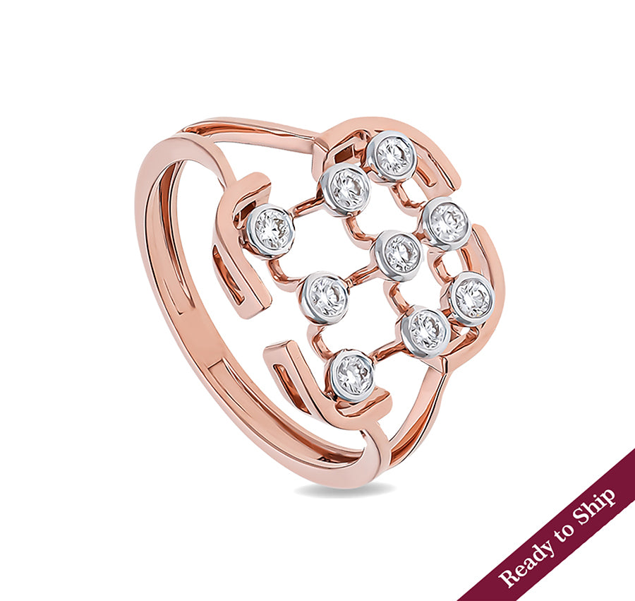 Lrvin Shape Round Natural Diamond With Bezel Setting Rose Gold Casual Ring