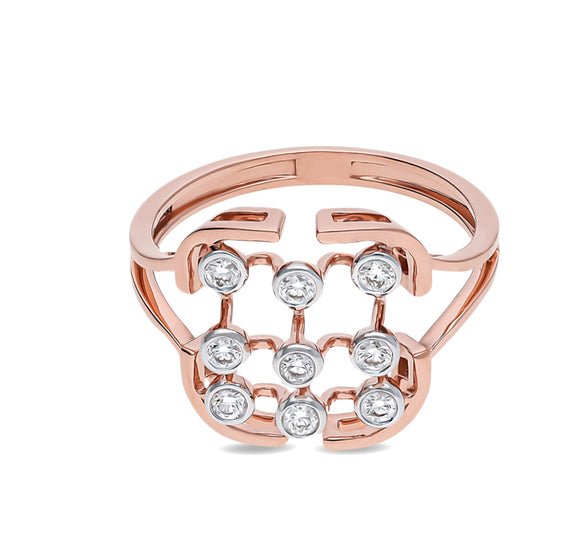 Lrvin Shape Round Natural Diamond With Bezel Setting Rose Gold Casual Ring