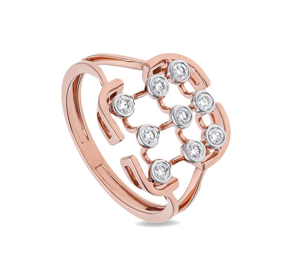 Lrvin Shape Round Natural Diamond With Bezel Setting Rose Gold Casual Ring