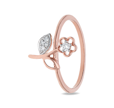Sterling Flower Leaves shape Round Cut Diamond Rose Gold Casual Ring