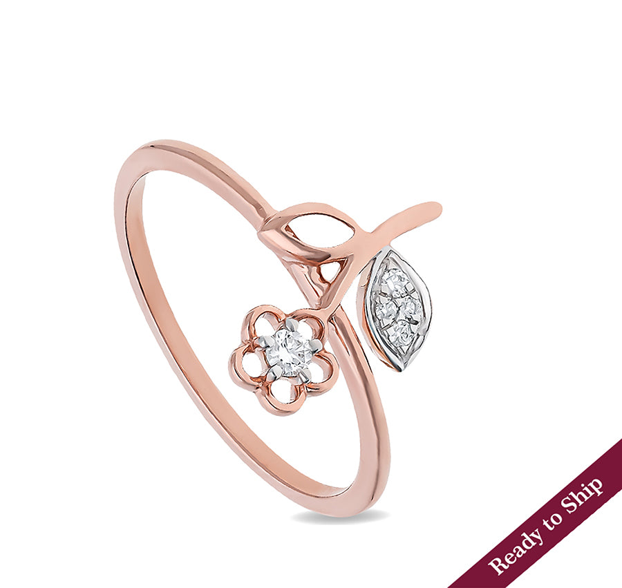 Sterling Flower Leaves shape Round Cut Diamond Rose Gold Casual Ring