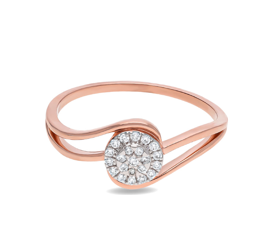 Tourbillon Shape Round Cut Diamond With Prong Set Rose Gold Casual Ring