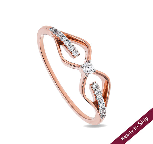 Infinity Shape Round Natural Diamond With Prong Setting Rose Gold Casual Ring