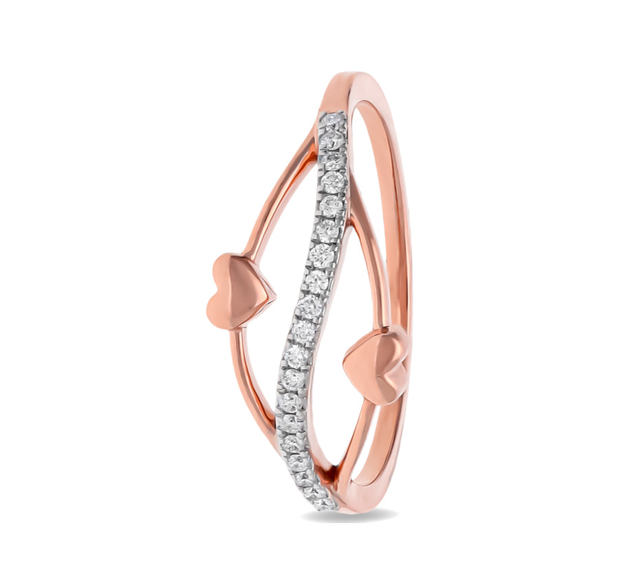 Two Rose Gold Heart With Round Shape Natural Diamond Casual Ring