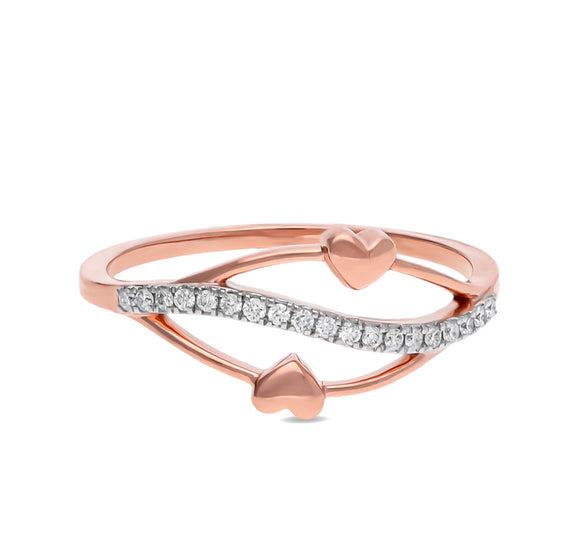 Two Rose Gold Heart With Round Shape Natural Diamond Casual Ring