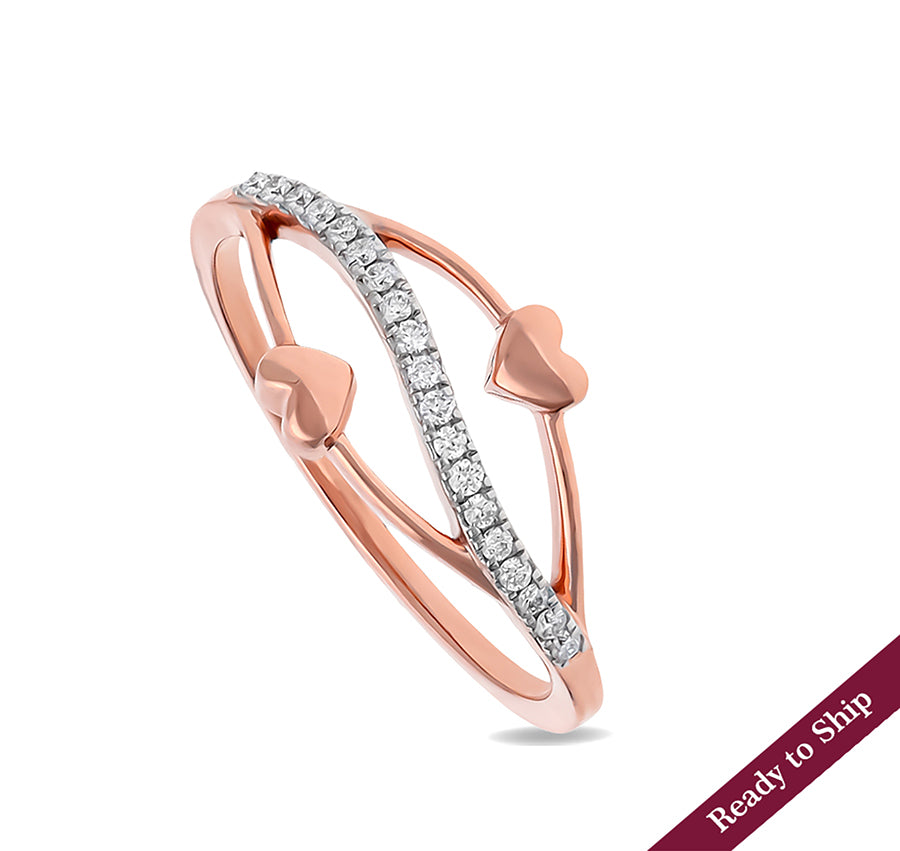 Two Rose Gold Heart With Round Shape Natural Diamond Casual Ring