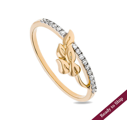 Sterling Yellow Leaf Shape Round Natural Diamond With Prong Setting Casual Ring