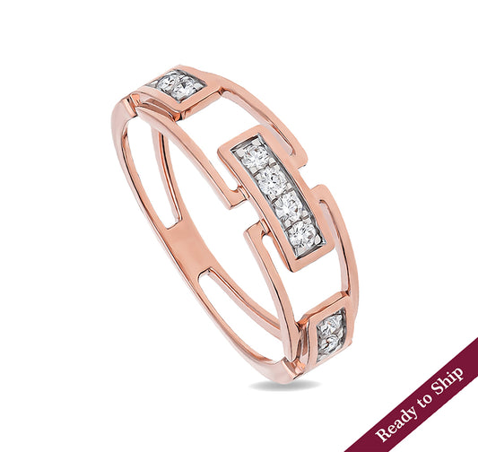 Chain Link Shape Round Natural Diamond With Prong Set Rose Gold Casual Ring