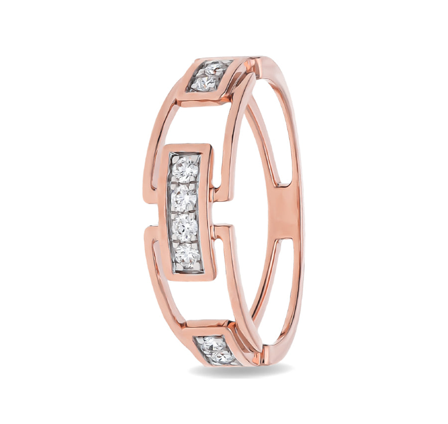 Chain Link Shape Round Natural Diamond With Prong Set Rose Gold Casual Ring