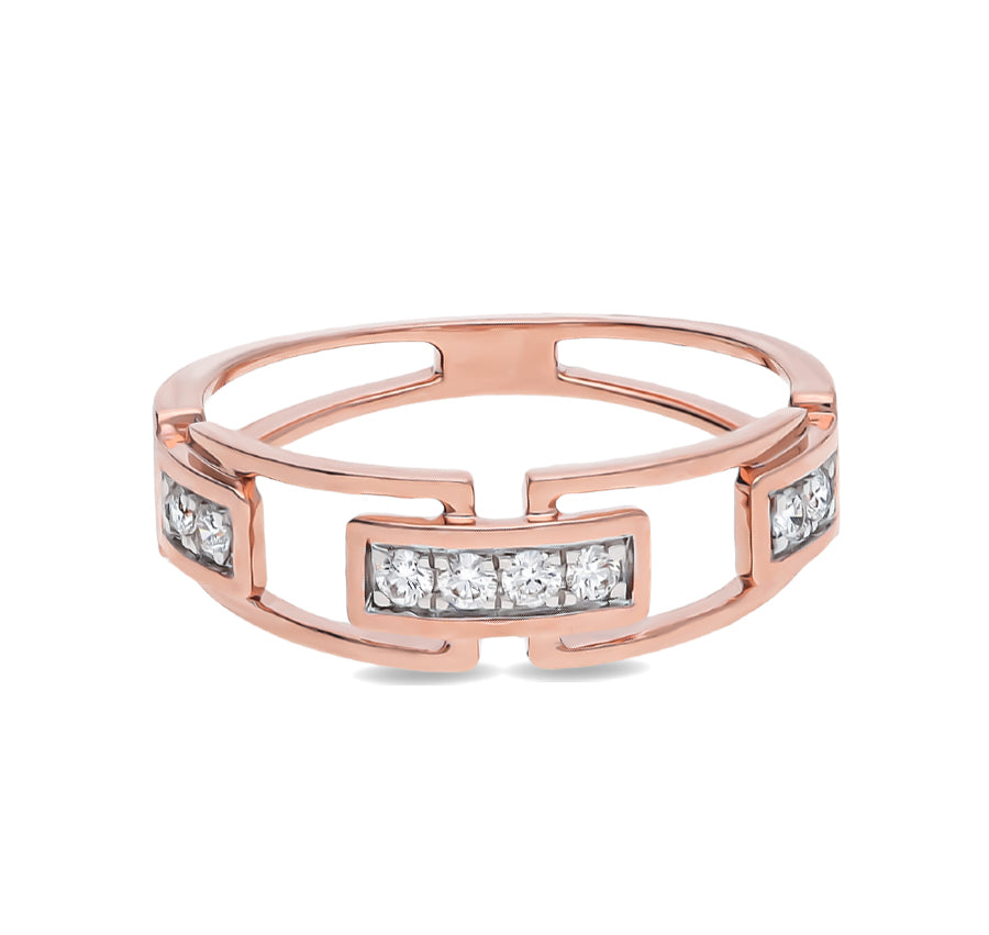 Chain Link Shape Round Natural Diamond With Prong Set Rose Gold Casual Ring