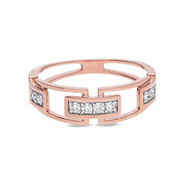 Chain Link Shape Round Natural Diamond With Prong Set Rose Gold Casual Ring