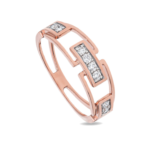 Chain Link Shape Round Natural Diamond With Prong Set Rose Gold Casual Ring