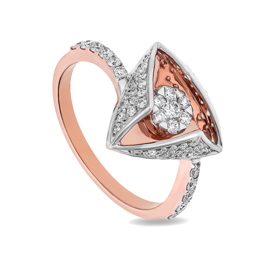 Prism Shape Round Natural Diamond With Prong & Pave Set Rose Gold Casual Ring