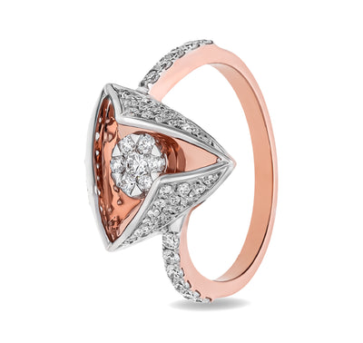 Prism Shape Round Natural Diamond With Prong & Pave Set Rose Gold Casual Ring