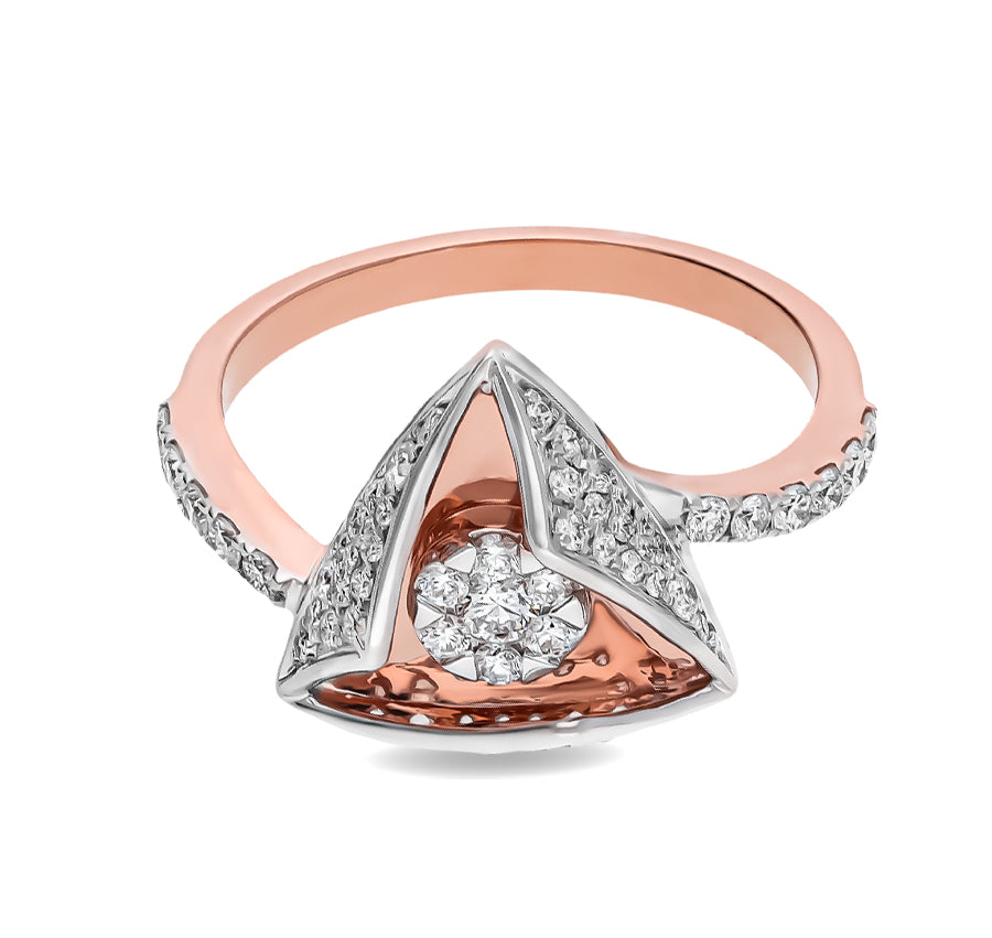 Prism Shape Round Natural Diamond With Prong & Pave Set Rose Gold Casual Ring