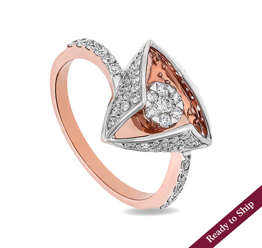 Prism Shape Round Natural Diamond With Prong & Pave Set Rose Gold Casual Ring